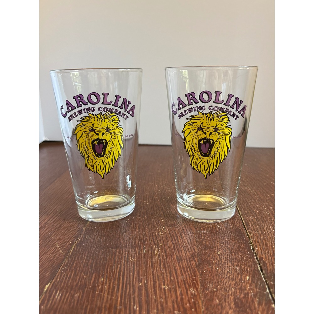 Libbey Carolina Brewing Company Pint Glasses Set of 2 Lion Logo North Carolina